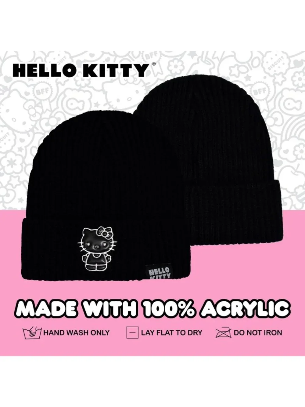 Cozy Black Acrylic Cuffed Beanie Hat for Women - Winter Knit Cap, One Size